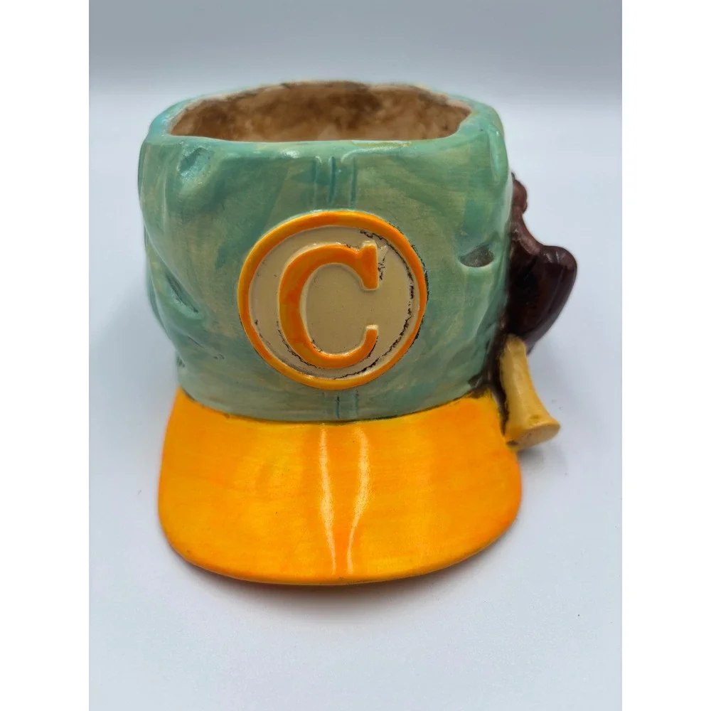 Vintage Japan Baseball Cap Ceramic Planter Teal Orange Glove‎ Bat 55-124